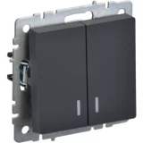 IEK BRITE Выключатель 2-клавишный с индикацией 10А ВС10-2-1-БрГ графит